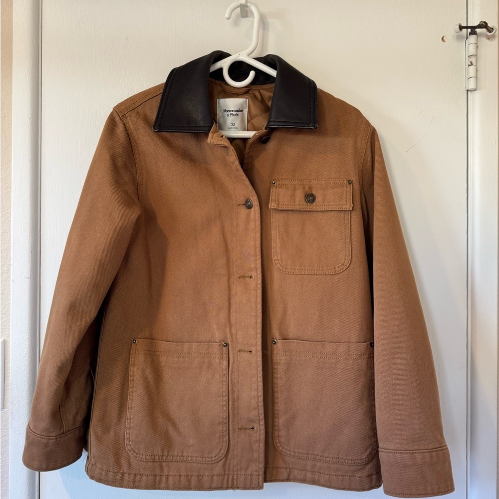 Abercrombie & Fitch Workwear Jacket XS Twill Utility Button Front Tan - Picture 9 of 12